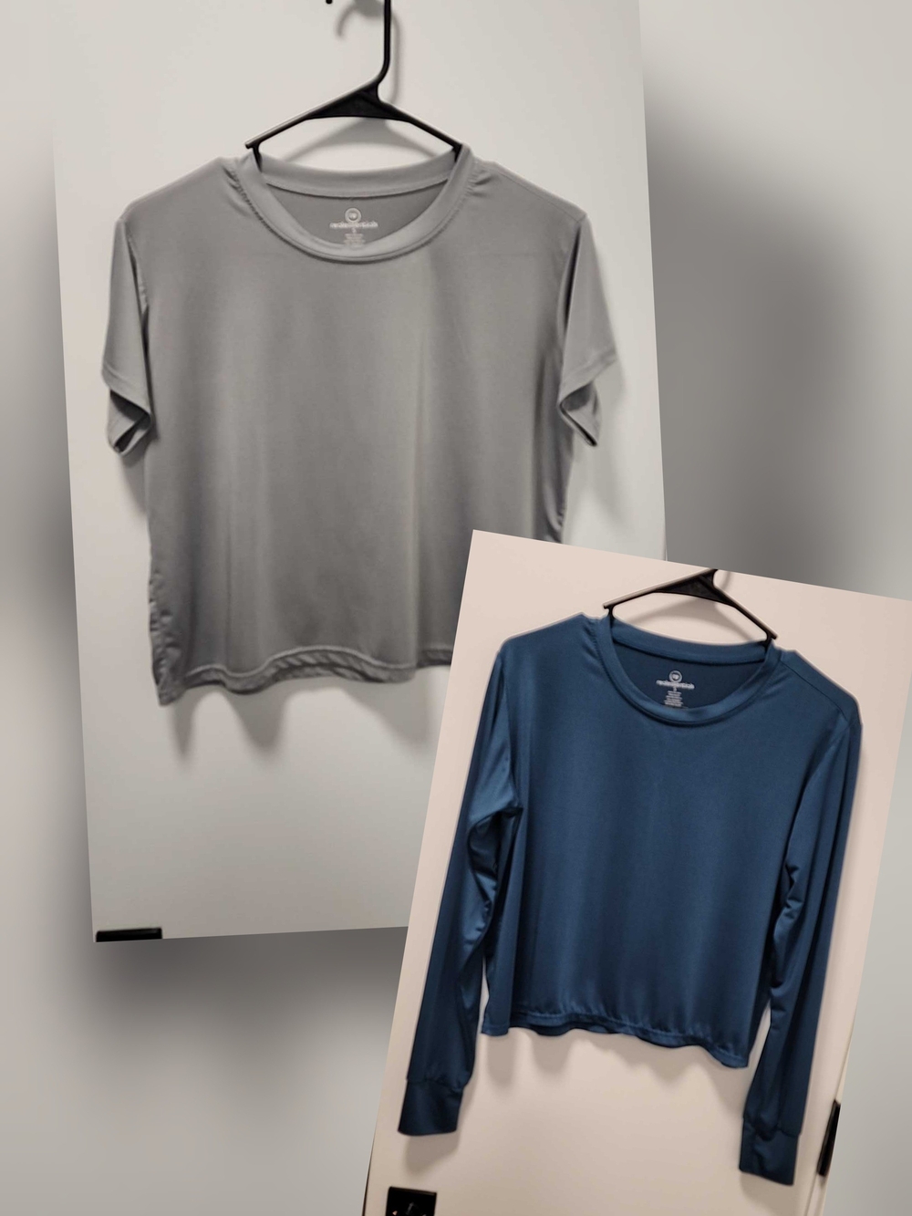 2 Women's Performance Tees Short And Long Sleeve - Gray & Blue Size - Small